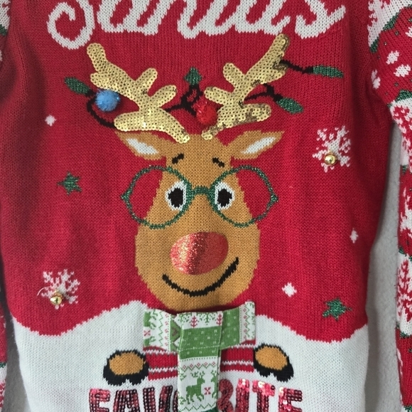 No Boundaries Ugly Sweater Sz S Mixed Print Santa’s Favorite Rudolph Christmas - Picture 3 of 12